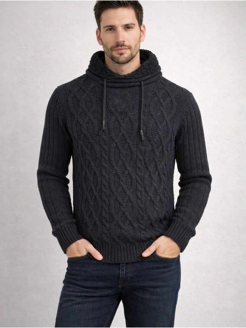 🆕️Premium Quality Cable Knit Sweater w/ Faux Fur and draw string collar
